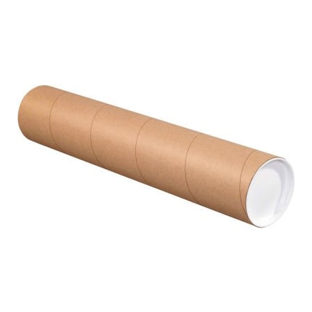THE PACKAGING WHOLESALERS Mailing Tubes With Caps, 4" Dia. x 48"L, 0.08" Thick, Kraft, 15/Pack P4048K